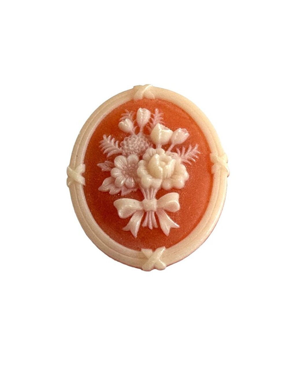 Acrylic Coral and Cream Floral Cameo Brooch